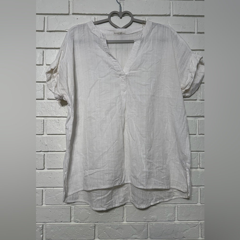 BeCool White Cotton Short Sleeve Blouse Size M/L